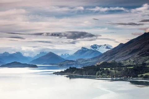 Scenic view of lake and mountains, Glenorchy, South Island New Zealand Stock Photos
