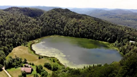 Scenic view of Lake Antre surrounded by forest in Villards d Heria, Jura, F.. Stock Footage 341882604