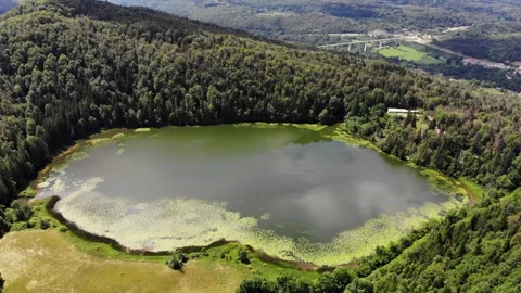 Scenic view of Lake Antre surrounded by forest in Villards d Heria, Jura, F.. Stock Footage 341882626