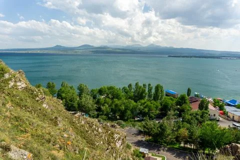 Scenic View of Lake Sevan, Armenia from Hillside Overlook Stock Photos