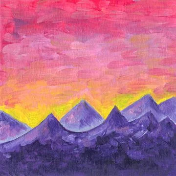 Scenic view. Landscape with mountains. Artistic oil painting. Illustrazione stock