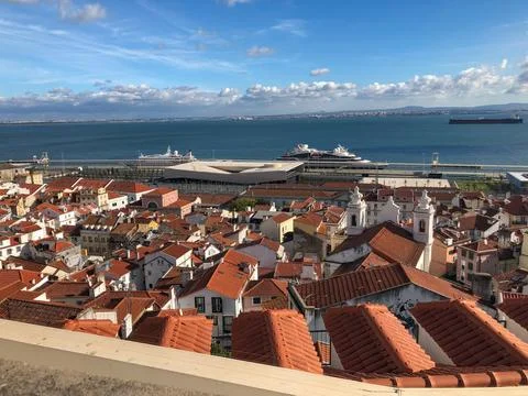 Scenic view of Lisbon with red rooftops Stock Photos