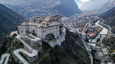 Scenic view of the magnificent Forti di Bard (Bard Fort) in Valle d'Aosta, Italy Stock Photos
