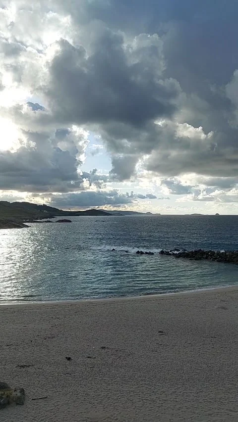 Scenic View of A Marosa Beach with Dramatic Clouds in Burela Galicia Spain Vídeo Stock 342878803