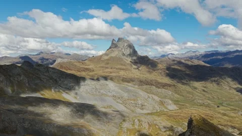 Scenic View of Midi d'Ossau and the French Pyrenees Near Portalet Stock Footage 345043620