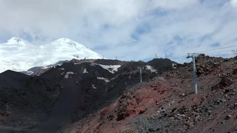 Scenic View Of Mount Elbrus With Its Snow-Capped Peaks And Glaciers. Video stock 318728699