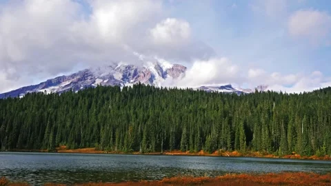 Scenic View of Mount Rainier and Reflection Lakes Stock Footage 332139352