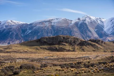 Scenic view of mount Sunday, New Zealand Stock Photos