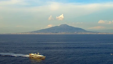 Scenic view of Mount Vesuvius and Naples across the Mediterranean Sea Stock Footage 106264704