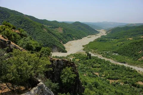 Scenic view from the mountain to the river Stock Photos