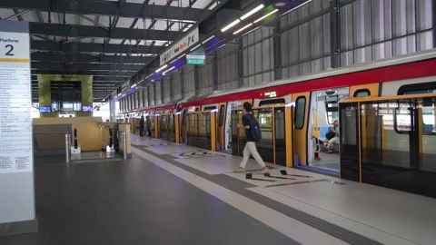Scenic view of MRT (Mass Rapid Transit) in Serdang Raya Utara station. Видео 240101390