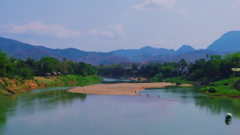 Scenic View of Nam Khan River in Luang Prabang Laos Stock Footage 343757337