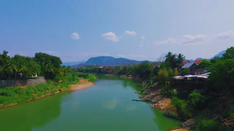 Scenic View of Nam Khan River in Luang Prabang, Laos Stock Footage 343782027