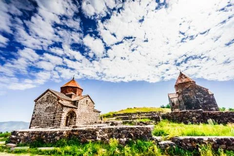 Scenic view of an old Sevanavank church in Sevan, Armenia Stock Photos