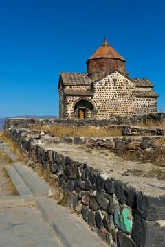 Scenic view of an old Sevanavank church in Sevan, on sunny day Stock Photos