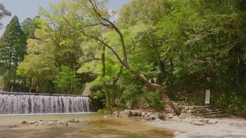 Scenic view of old stone steps and an artificial waterfall Vídeos de archivo 332866248
