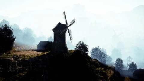 Scenic view of the old windmill of Collioure Stock Illustration