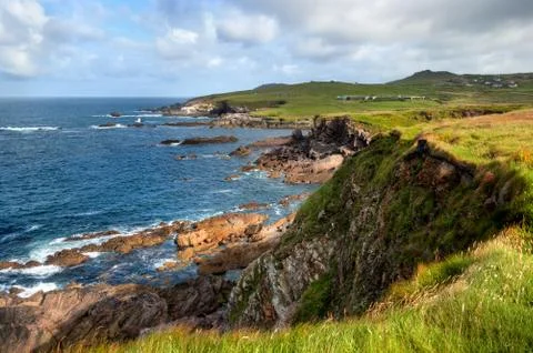 Scenic view over cliffs on County Antrim coast Stock Photos