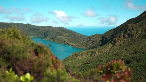 Scenic view over Lagoa do Fogo (Fire Lagoon) São Miguel Azores. Portugal. Stock Footage 203845440