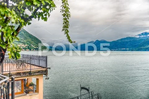 Scenic view over Lake Como from Varenna town, Italy Stock Photos