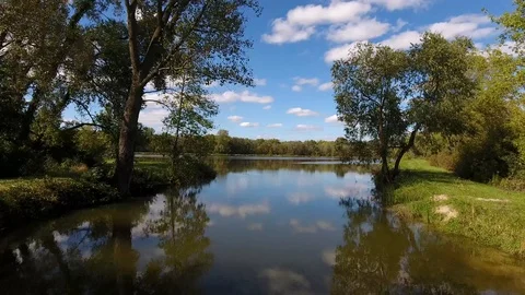 Scenic View over the Pond (drone) Stock Footage 107350134