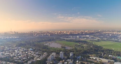 Scenic view over Tel Aviv green skyline, High rise drone from residential houses Stock Footage 127357959