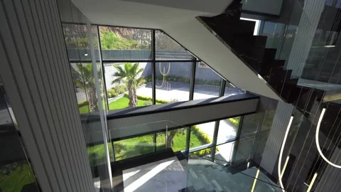 Scenic View of Palm Trees and Flowers from Window Vidéo 309511006