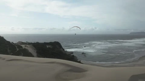 Scenic view of paraglider soaring above Cape Kiwanda's stunning coastline Video stock 283101245