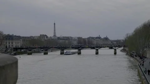 Scenic view of Paris from a bridge with the Eiffel Tower and the Seine River Stock Footage 305756387