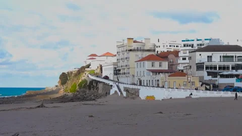 Scenic View of Praia das Macas Town and Beach in Portugal Stock Footage 332203418