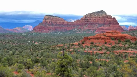 A scenic view of the red rock formations in the sedona desert landscape Stock Footage 312680336