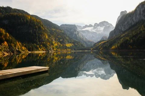 Scenic view of Reflecting Lake Gossau with Dachstein Glacier in the background Stock Photos
