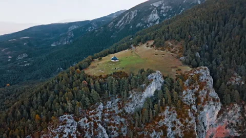 Scenic view of a remote cabin in the Pyrenees mountains of Spain Stock Footage 300388705