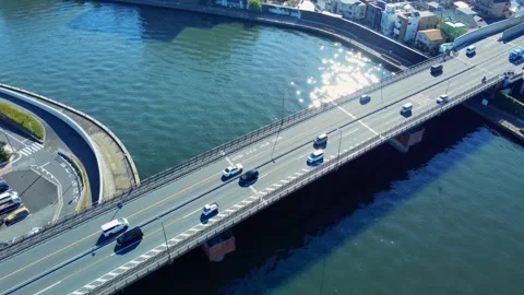 Scenic View of a River and Bridge in a Tokyo Residential Area on a Sunny Autumn Video stock 294065879