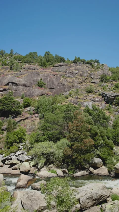 Scenic view of a river flowing through a rocky landscape Видео 295063795