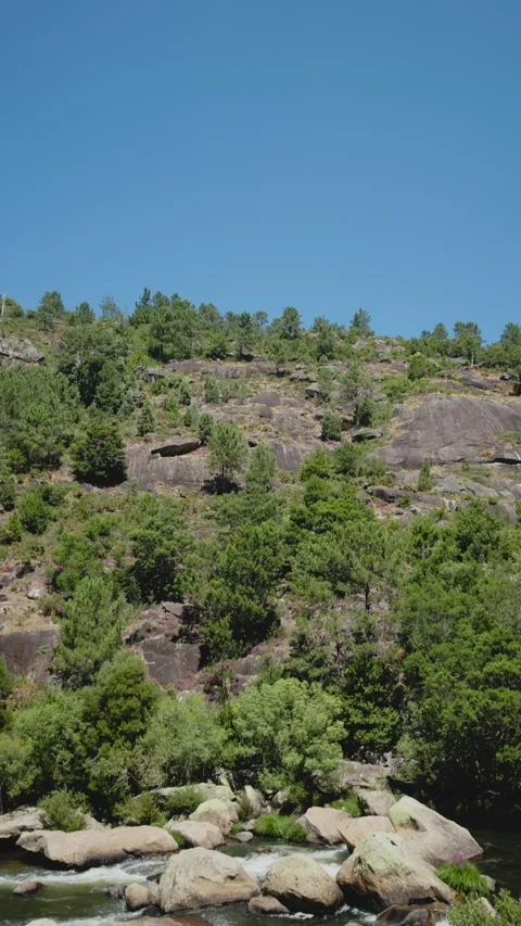 Scenic view of a river flowing through a rocky landscape surrounded Video stock 295064858