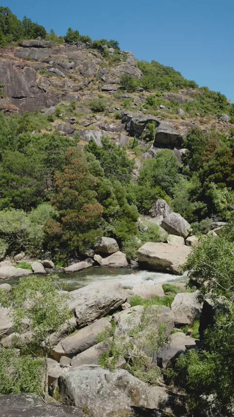 Scenic view of a river flowing through a rocky landscape Stock Footage 295065734