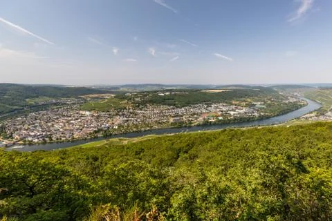 Scenic view at river Moselle valley near Bernkastel-Kues Stock Photos