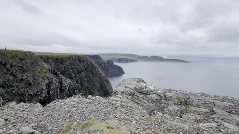 Scenic view of rocky cliffs and the Arctic Ocean at Nordkapp. Stock Footage 340331844