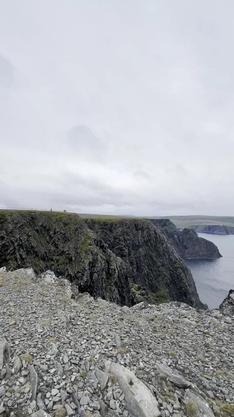 Scenic view of rocky cliffs and the Arctic Ocean at Nordkapp. Stock Footage 340331845