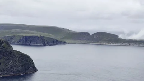 Scenic view of rocky cliffs and the Arctic Ocean at Nordkapp. Stock Footage 340332006