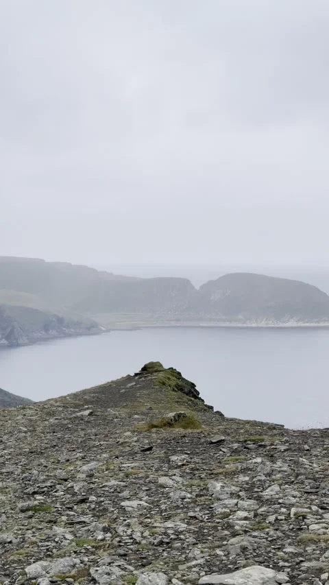 Scenic view of rocky cliffs and the Arctic Ocean at Nordkapp. Stock Footage 340332184