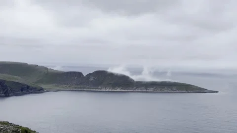 Scenic view of rocky cliffs and the Arctic Ocean at Nordkapp. Stock Footage 340332188