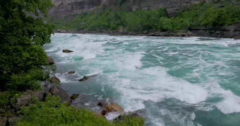 Scenic view with rocky foreground of the rapids of the Niagara river Stock Footage 251290053