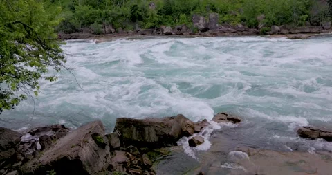 Scenic view with rocky foreground of the rapids of the Niagara river Stock Footage 251290099