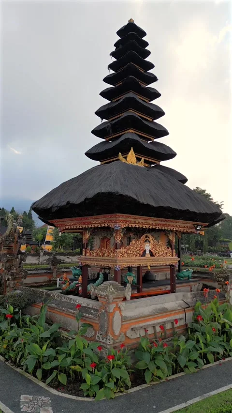 Scenic view of Sacred Ulun Danu Beratan Temple on the lake, Bali, Indonesia Stock Footage 337494341