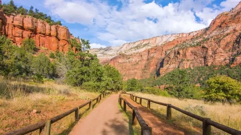 Scenic View of Sand Bench Horse Trail in Zion National Park, Utah, USA Stock Footage 332018043
