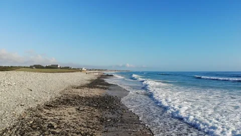 Scenic view of the sandy beach and ocean coast in Plozevet, Brittany, France Stock Footage 341882787