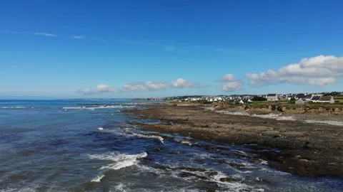 Scenic view of the sandy beach and ocean coast in Plozevet, Brittany, France Stock Footage 341882895