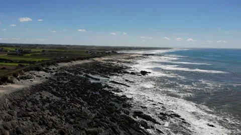 Scenic view of the sandy beach and ocean coast in Plozevet, Brittany, France Stock Footage 341882950